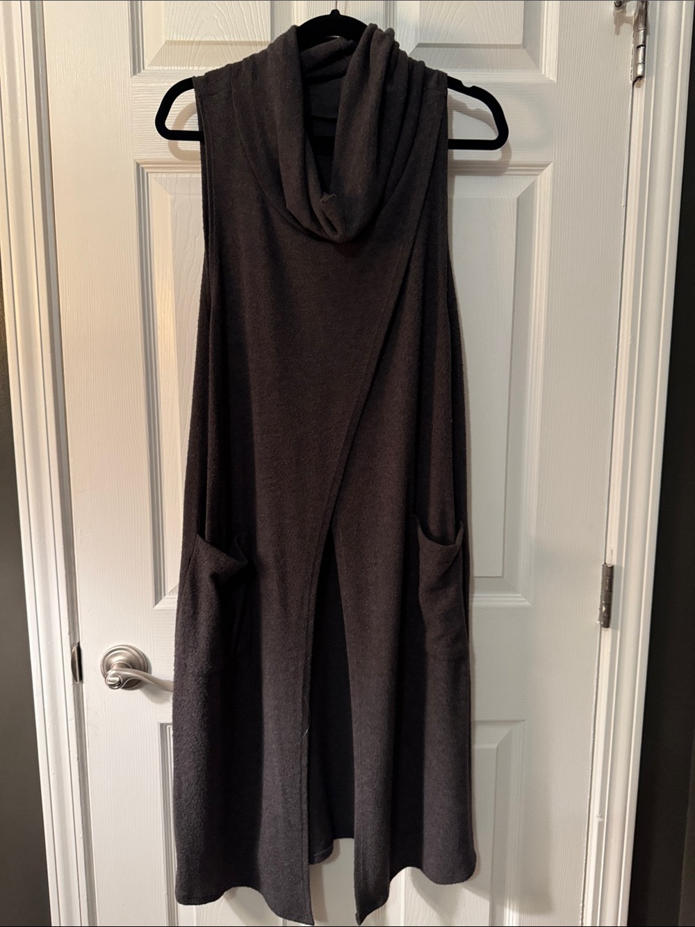 Essential Bodywear - Sleeveless Draped Cowl-Neck Tunic Vest in Dark Charcoal - L